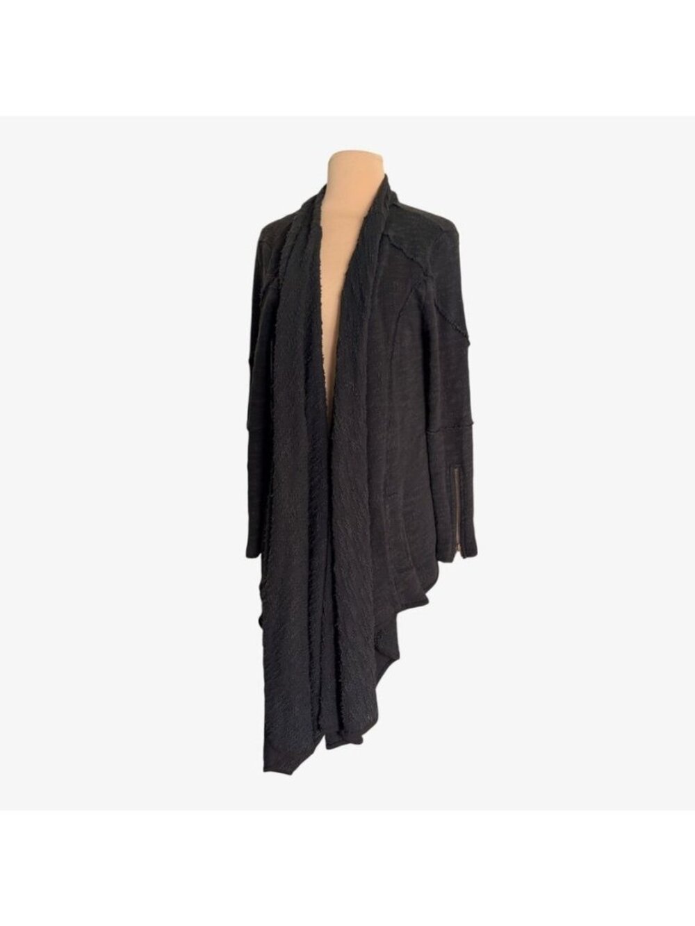 Free People Oversized Knit Cardi Coat Small Black Long Zip Boho Whimsygoth